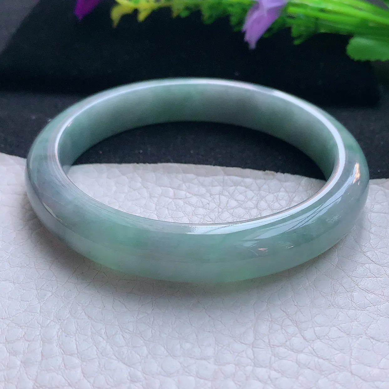 js大圈口61*11.5*8平安镯 天然缅甸翡翠玉手镯飘乌鸡花宽边玉手环