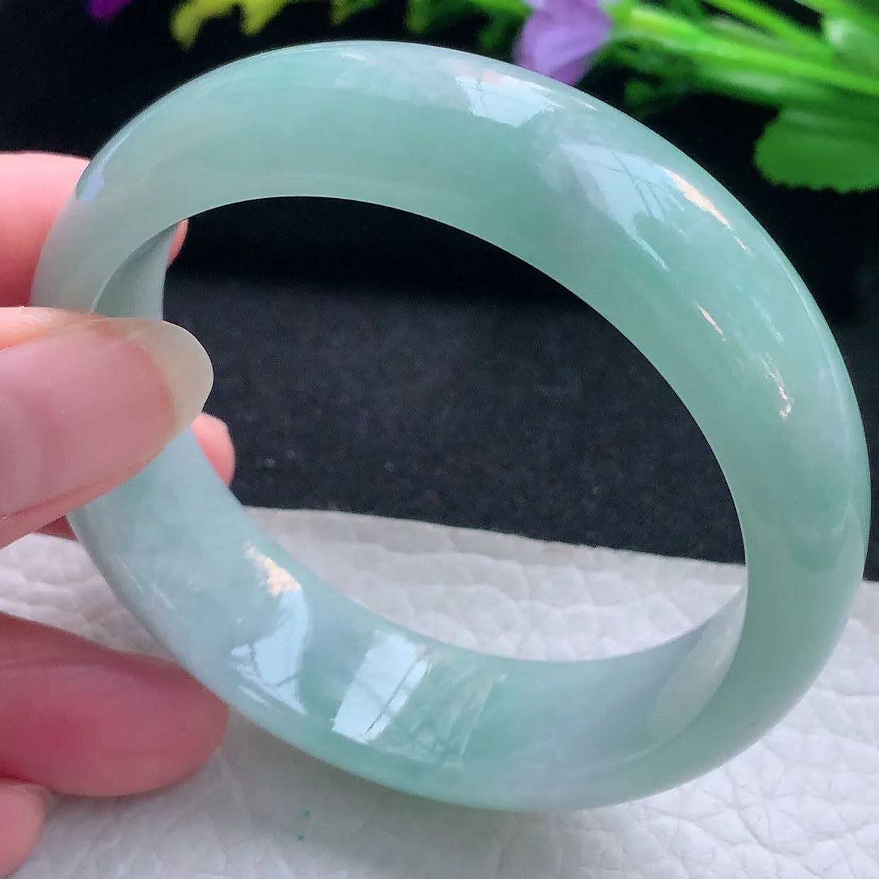 nr实拍55.5*17.2*8轮胎镯 天然缅甸翡翠玉手镯水绿水润宽边玉手环