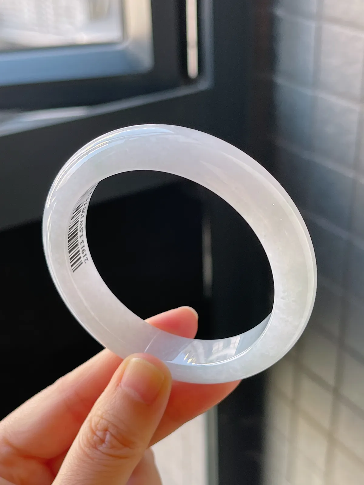 正圈55圈口，翡翠冰糯种白色手镯