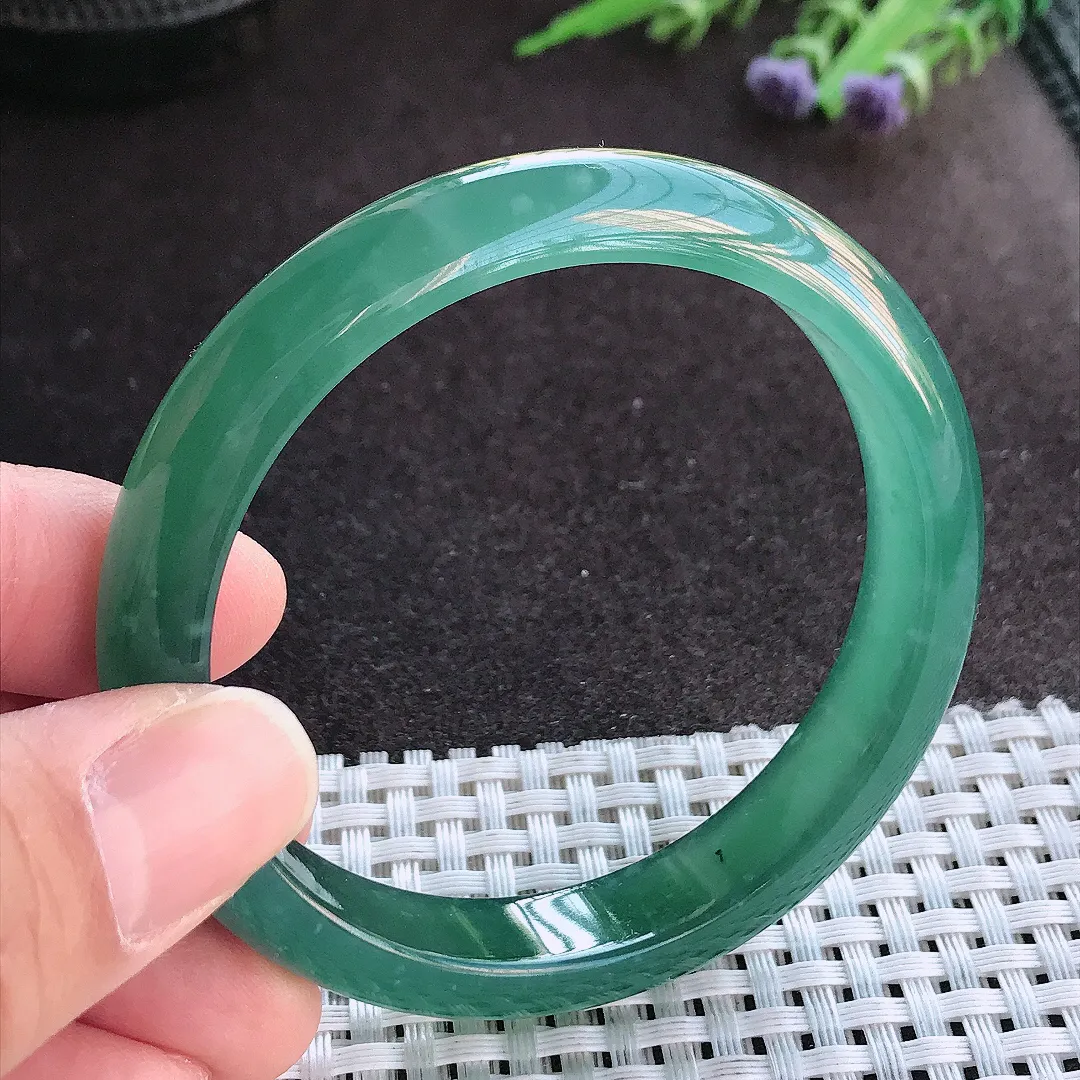 实拍A货翡翠56/11.1/7.2老坑冰胶水灵满色蓝韵手镯宽边玉镯手环