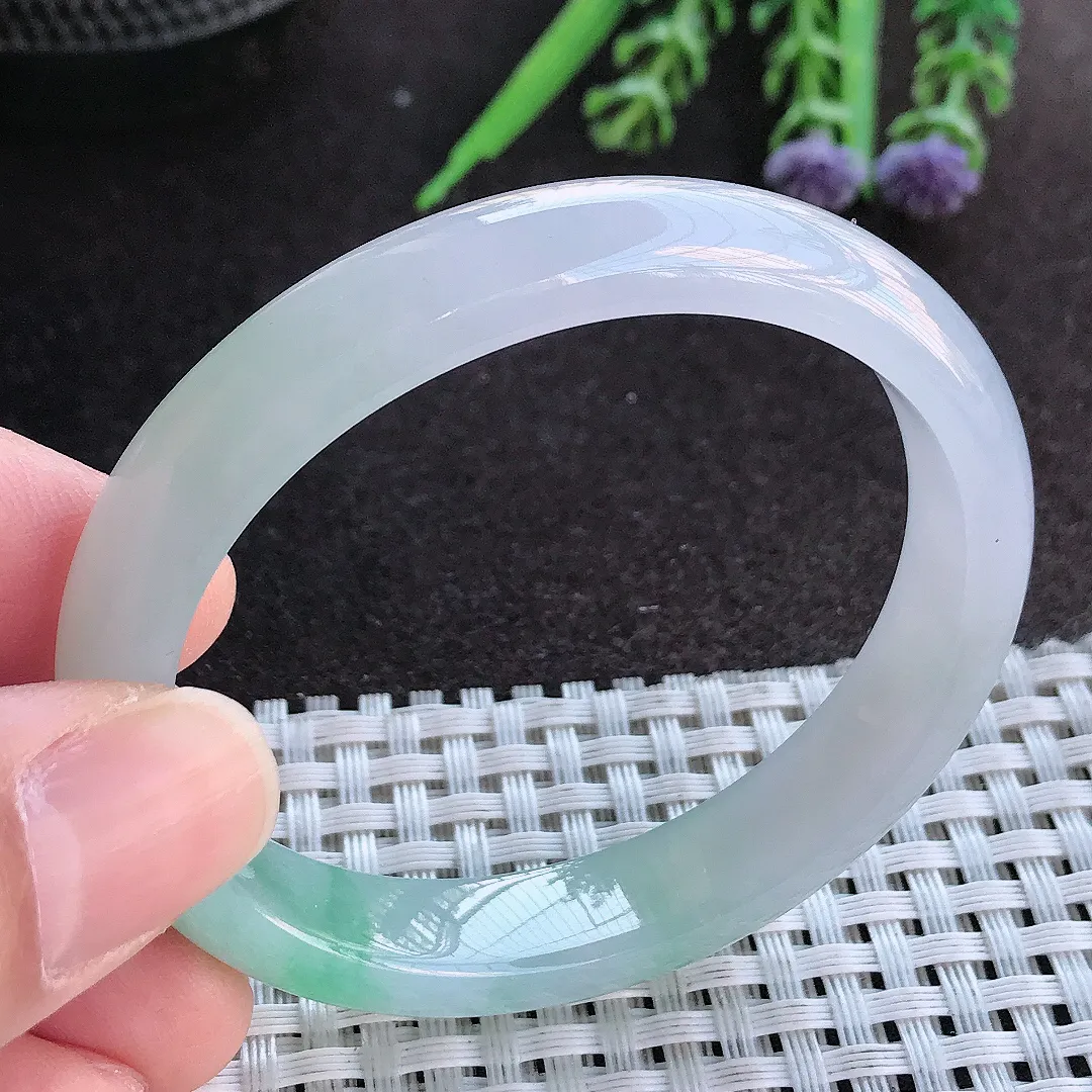 实拍A货翡翠52/46/10.8/6.6老坑冰胶果冻春带彩贵妃手镯宽边玉镯手环