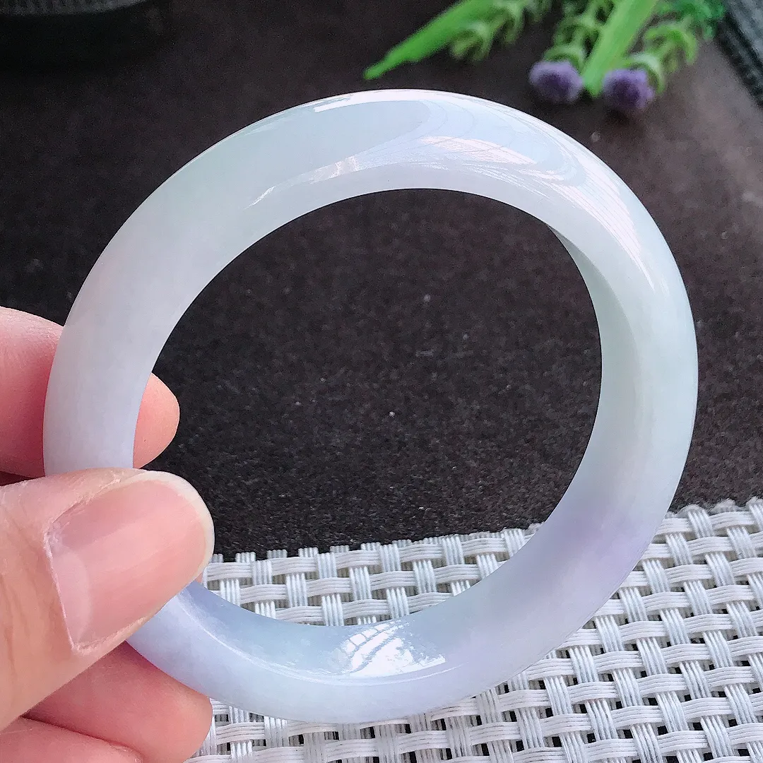 实拍A货翡翠55/12.3/8.5老坑冰润起胶紫罗兰手镯宽边玉镯手环