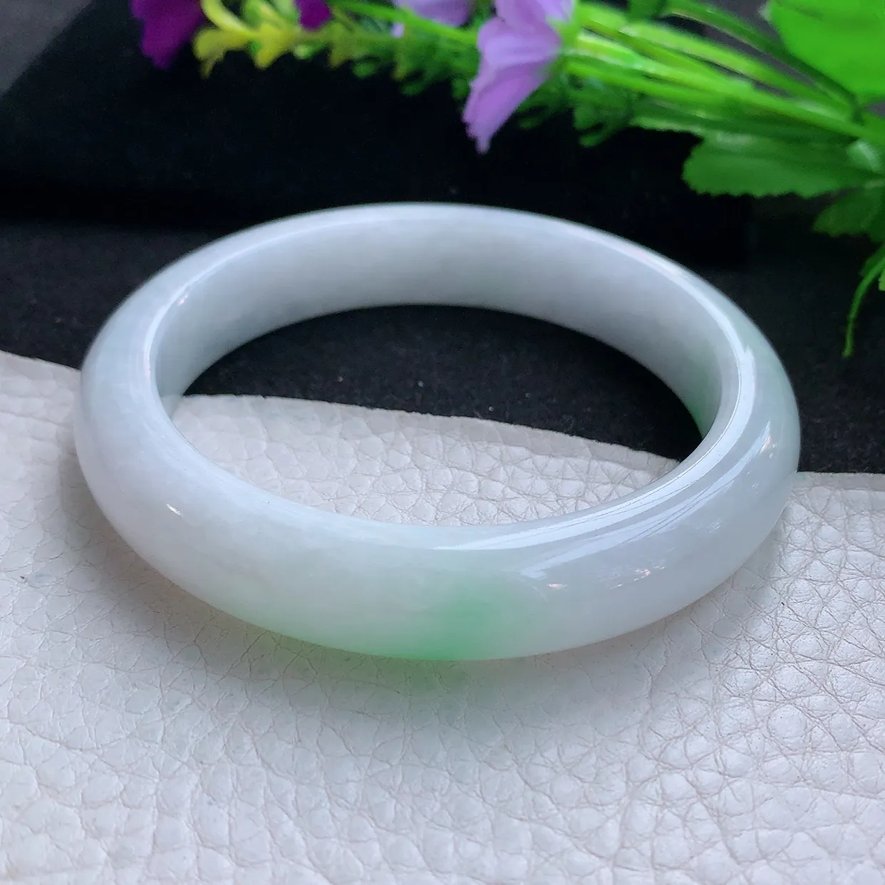 hy大圈口60*12.8*8.7平安镯 天然缅甸翡翠玉手镯水润飘绿花宽边玉手环