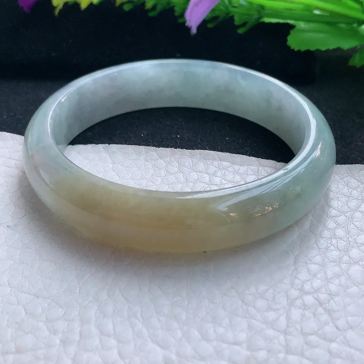 js实拍58*13.6*7.6平安镯 天然缅甸翡翠玉手镯冰双彩宽边玉手环