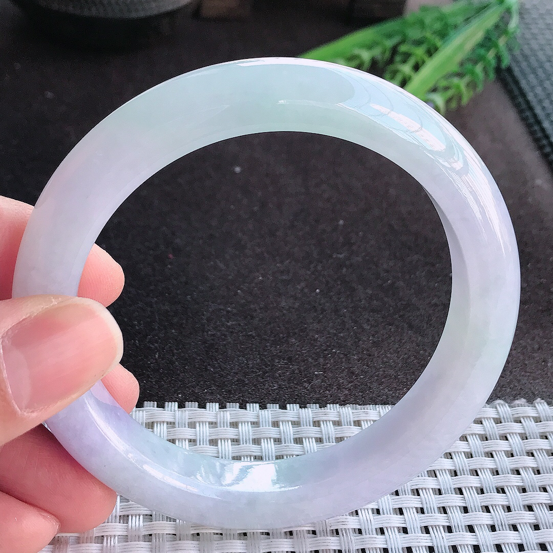 实拍A货翡翠62.8/12/9.6老坑冰润水灵紫罗兰手镯大圈口宽边玉镯手环