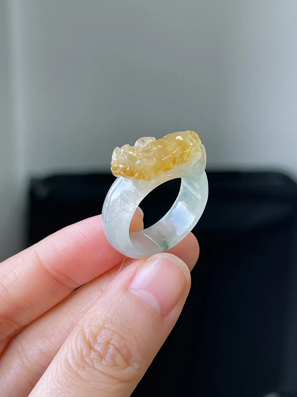 翡翠冰糯种黄加绿戒指