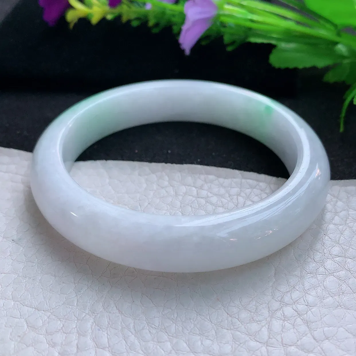 hy大圈口60*12.8*8.7平安镯 天然缅甸翡翠玉手镯水润飘绿花宽边玉手环