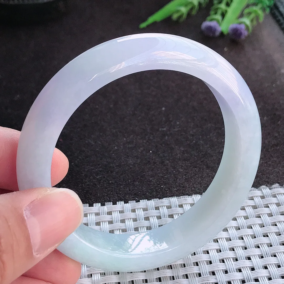 实拍A货翡翠55/12.3/8.5老坑冰润起胶紫罗兰手镯宽边玉镯手环