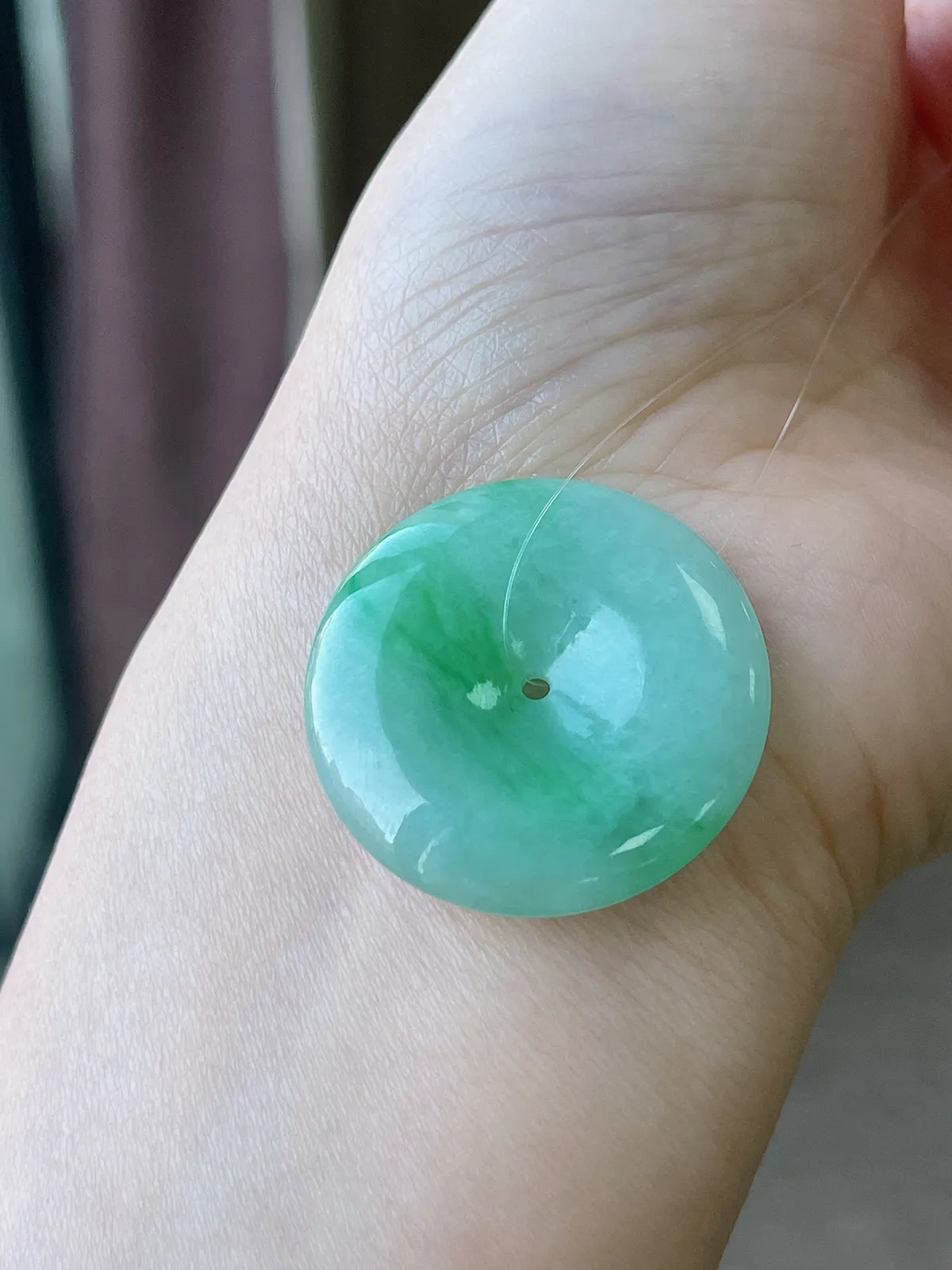 翡翠糯化种绿色平安扣