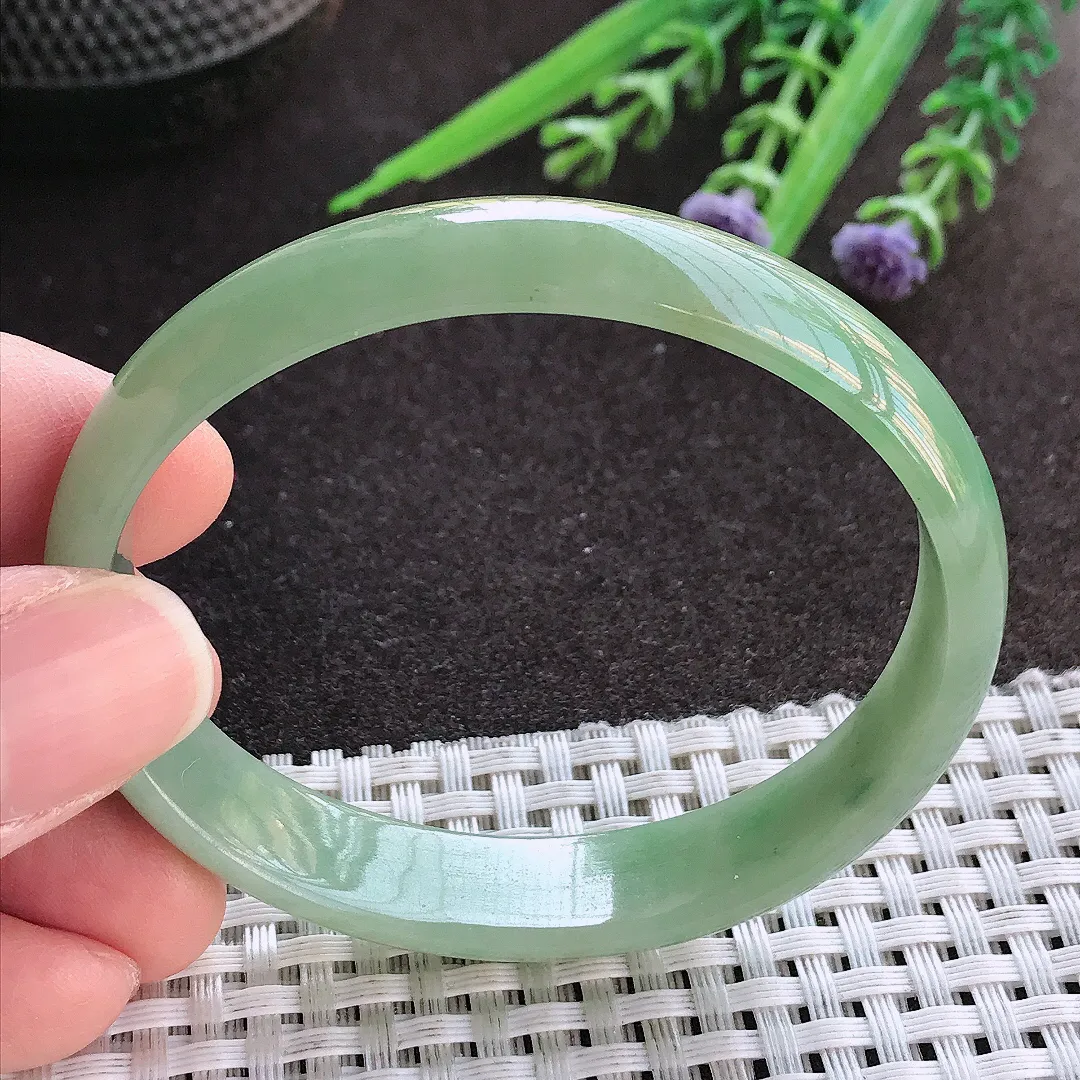 实拍A货翡翠56/49/12.3/5.5老坑精美冰润黄加绿贵妃手镯宽边玉镯手环