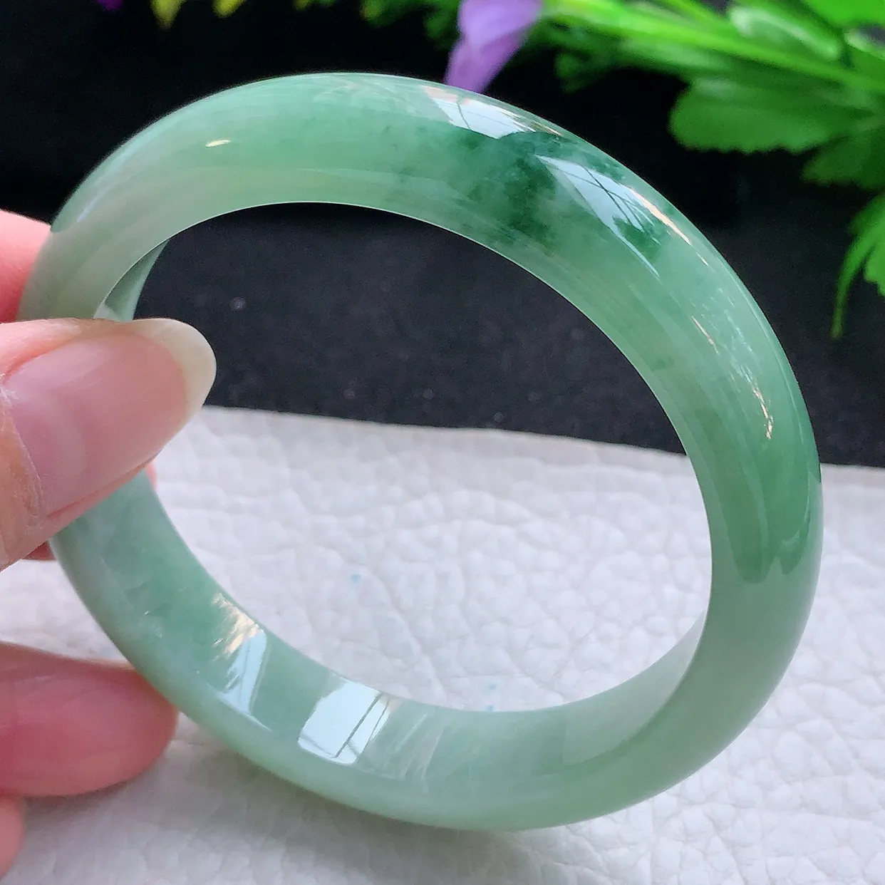 hy实拍56.5*12*7.6平安镯 天然缅甸翡翠玉手镯水润飘花宽边玉手环