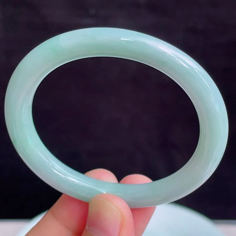 54圈贵妃天然翡翠A货淡紫玉手镯好种水春彩水润手镯32.08g