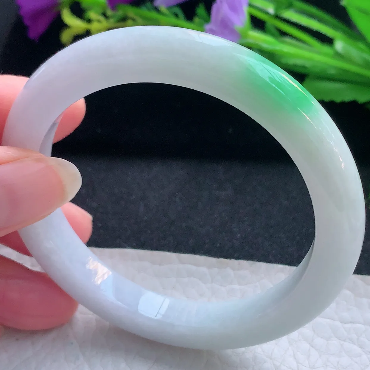 nr实拍55.5*11.6*7.2平安镯 天然缅甸翡翠玉手镯白底青秀气宽边玉手环