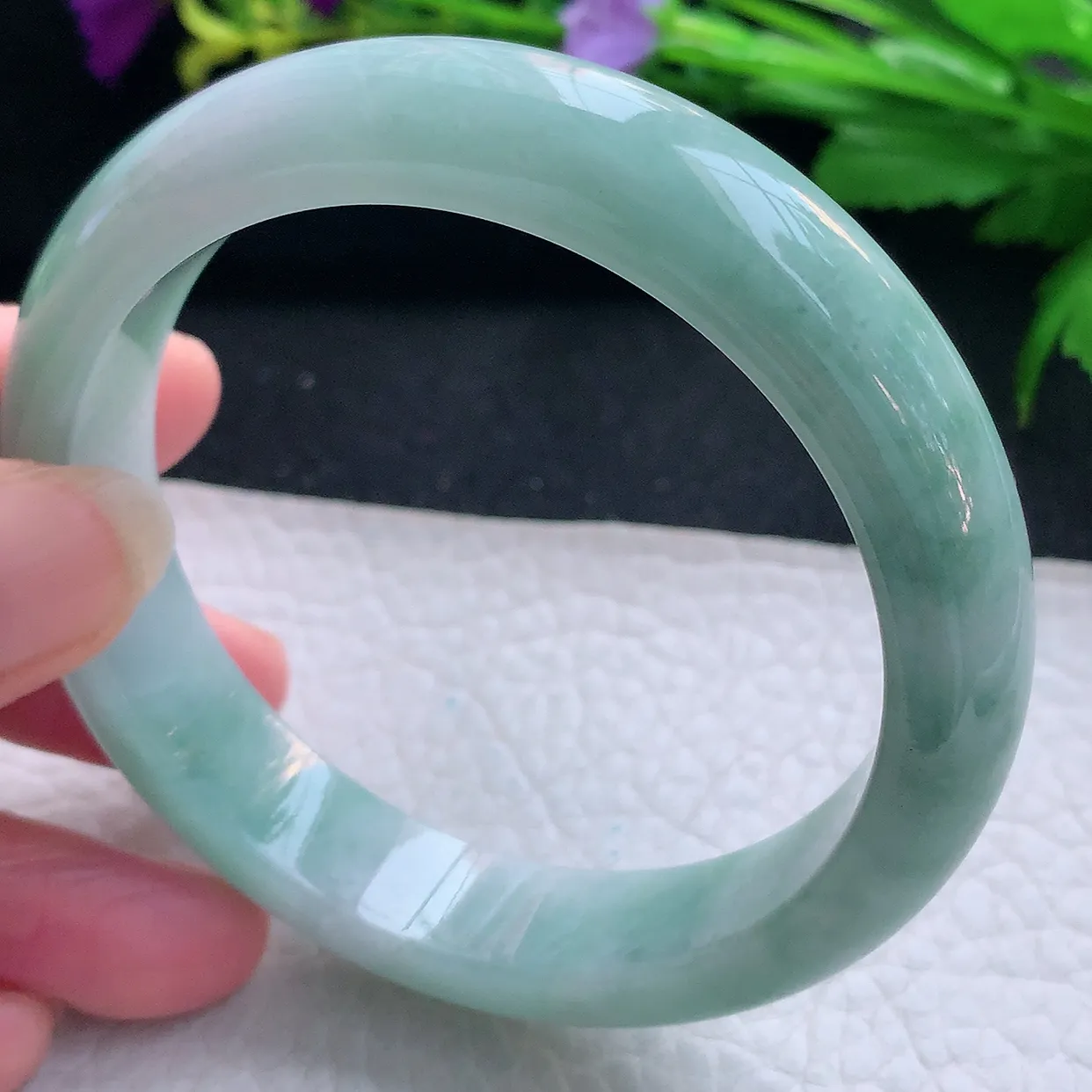 js实拍58.5*13*8.3平安镯 天然缅甸翡翠玉手镯飘花水润宽边玉手环