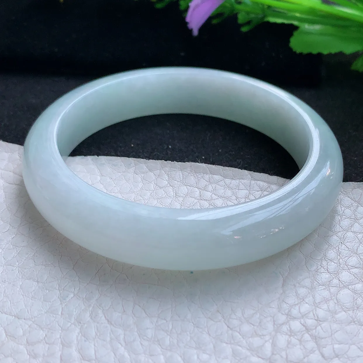 ee实拍57*12.5*8.4平安镯 天然缅甸翡翠玉手镯水润白月光宽边玉手环