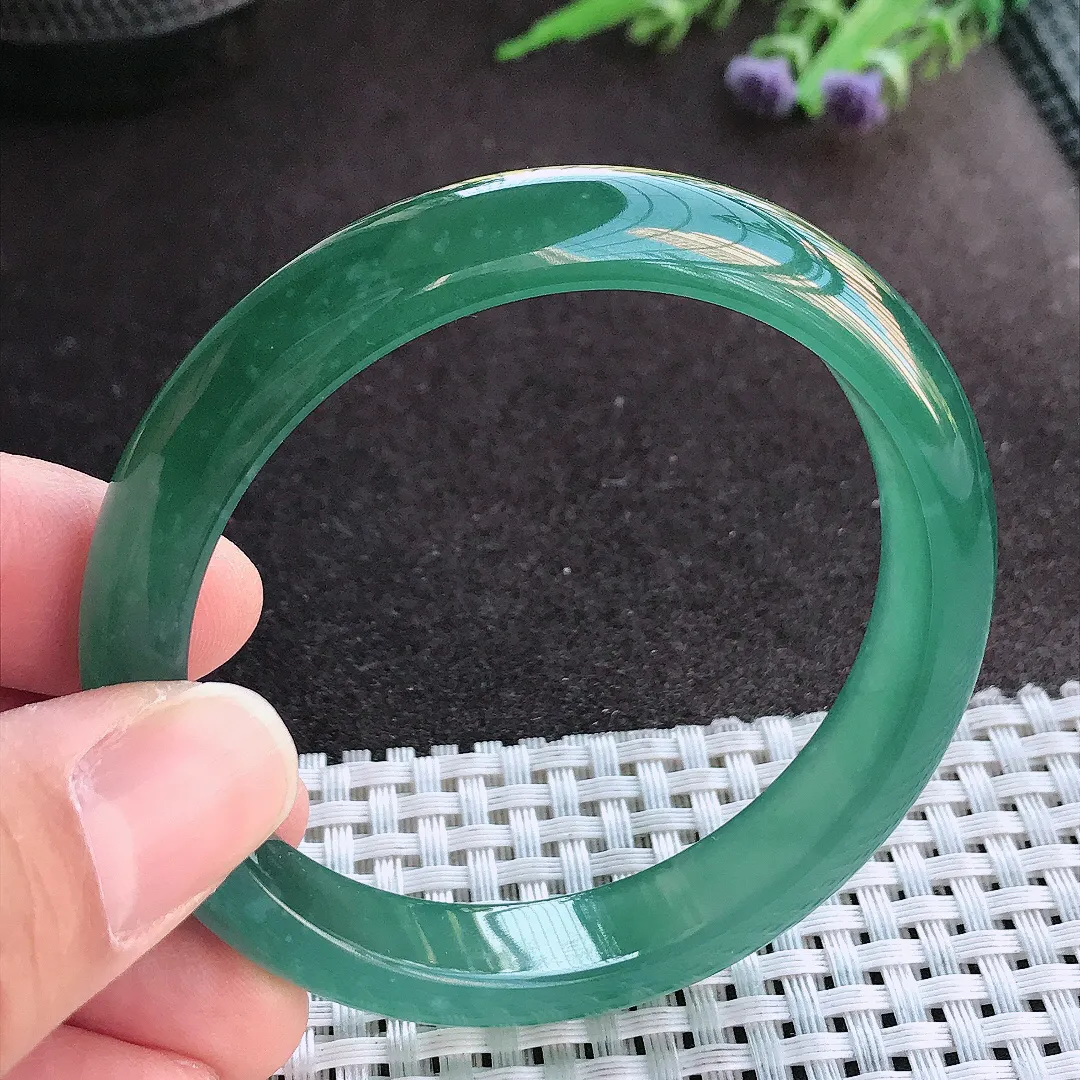 实拍A货翡翠56/11.1/7.2老坑冰胶水灵满色蓝韵手镯宽边玉镯手环