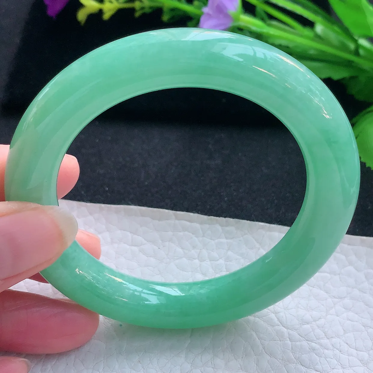 nr收藏款56*11美人镯 天然缅甸翡翠玉手镯满绿水润圆条玉手环