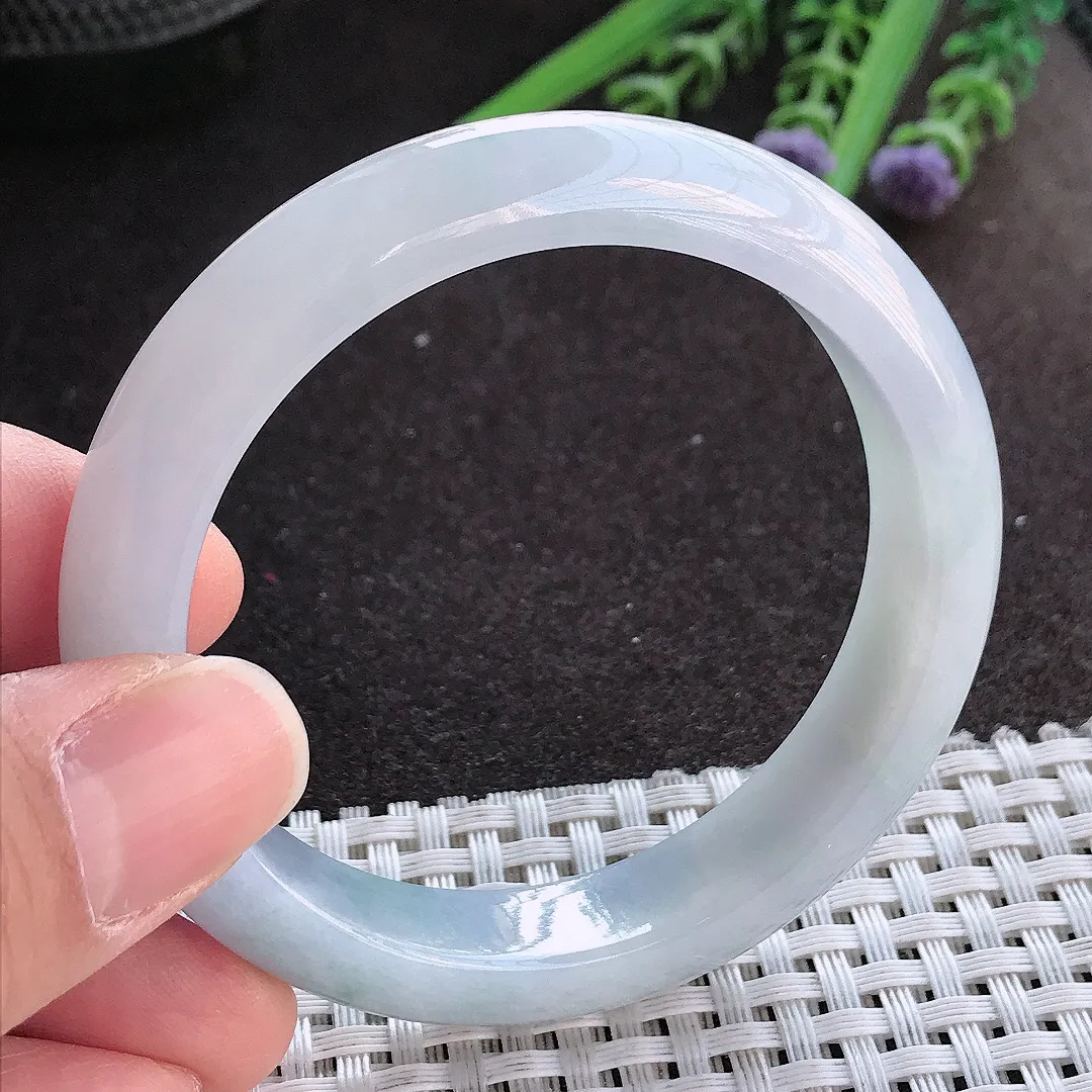 实拍A货翡翠53/11.2/7.8老坑精美冰润紫罗兰手镯宽边玉镯手环