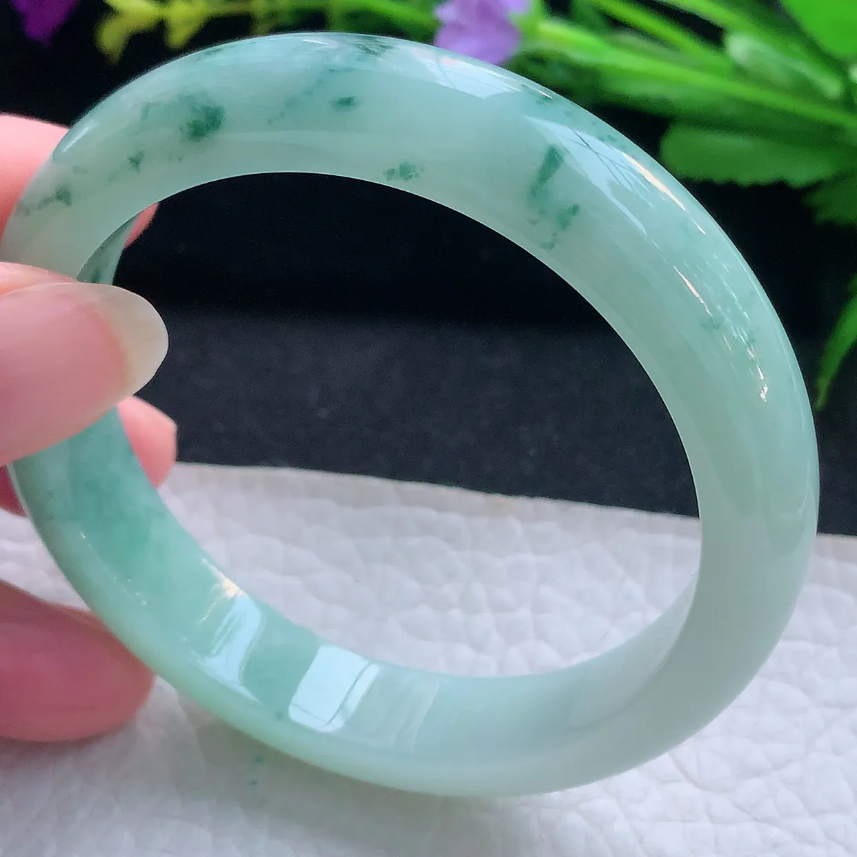 nr实拍56*13.8*7.5平安镯 天然缅甸翡翠玉手镯飘花水润宽边玉手环