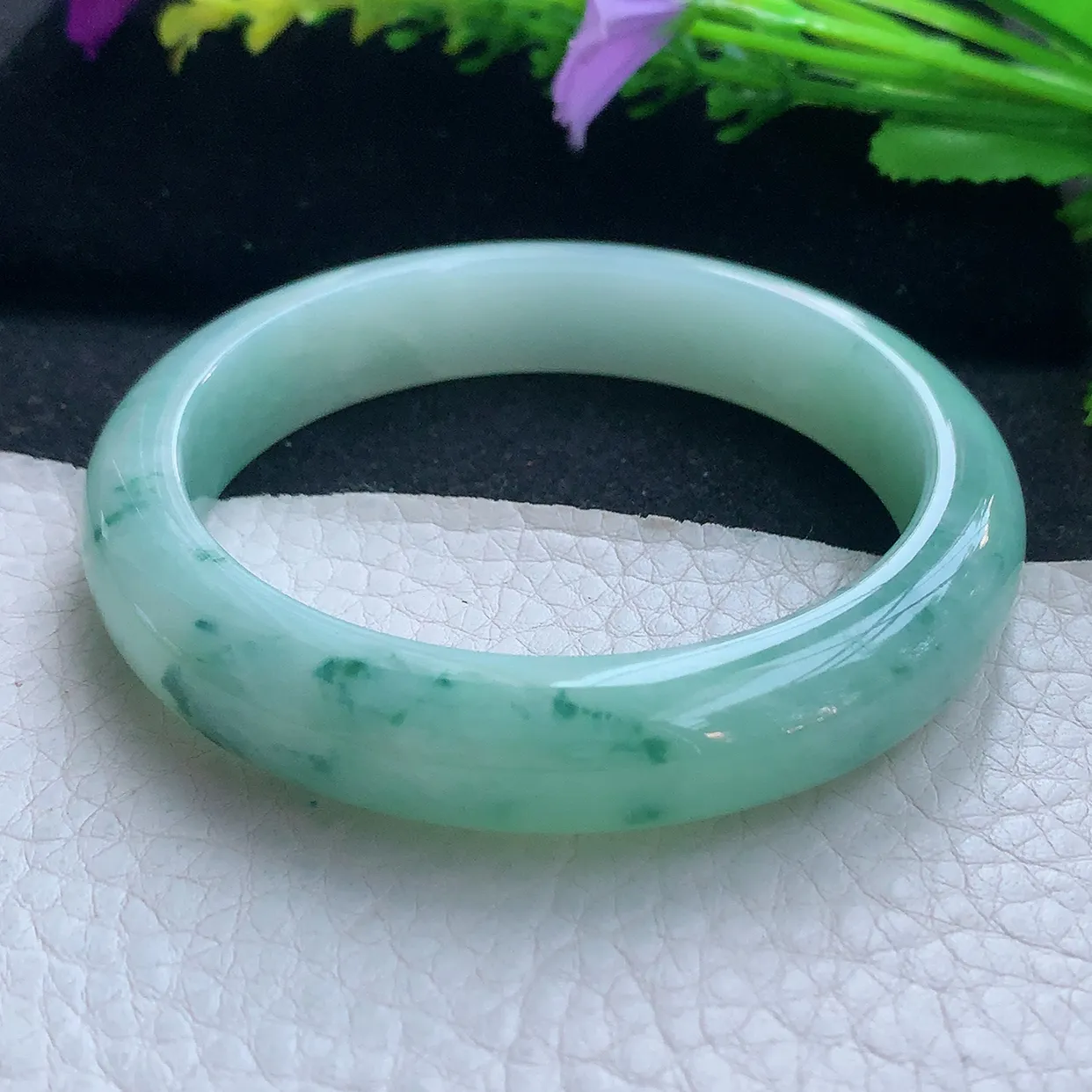 nr实拍56*13.8*7.5平安镯 天然缅甸翡翠玉手镯飘花水润宽边玉手环