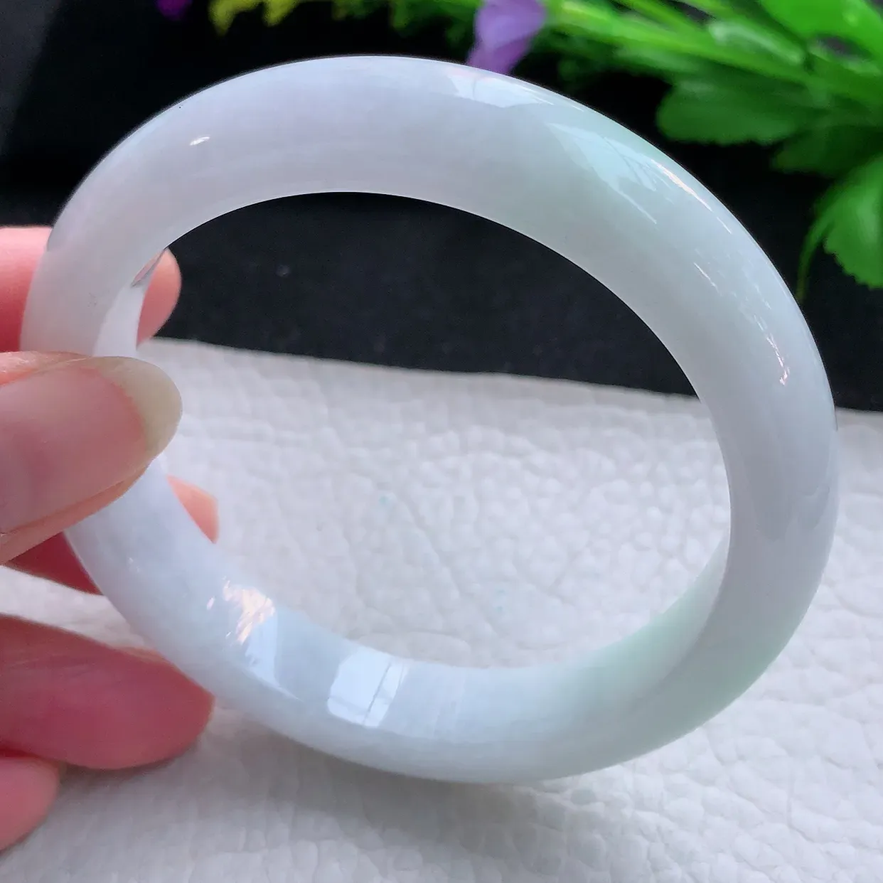 hy大圈口60*12.8*8.7平安镯 天然缅甸翡翠玉手镯水润飘绿花宽边玉手环