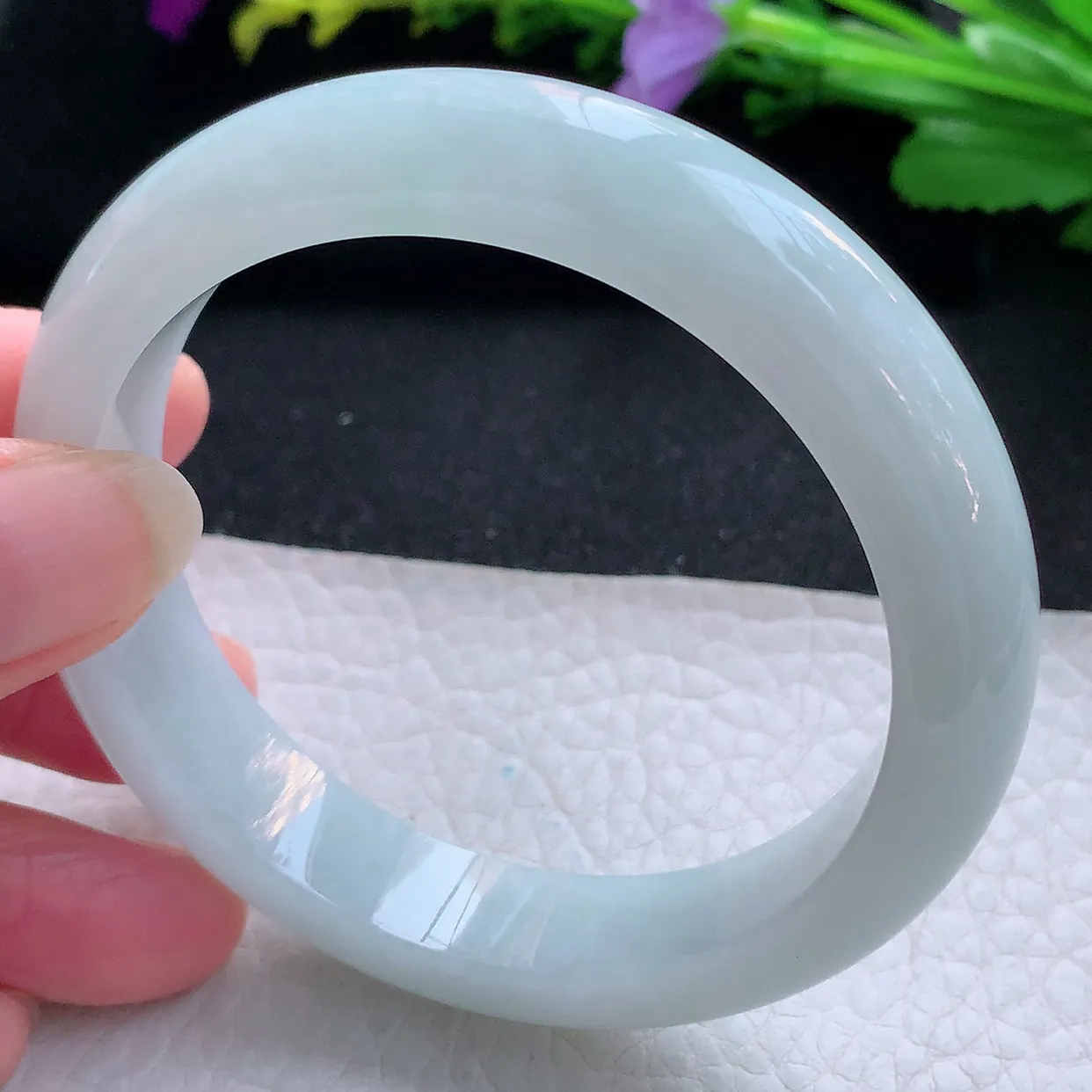 ee实拍57*12.5*8.4平安镯 天然缅甸翡翠玉手镯水润白月光宽边玉手环