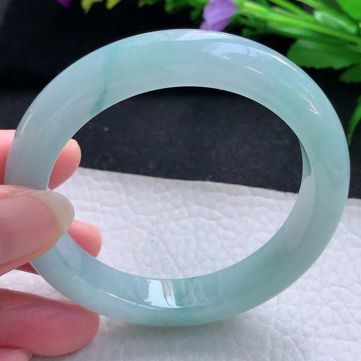 r实拍56*11.6*8.8平安镯 天然缅甸翡翠玉手镯水润淡蓝韵宽边玉手环