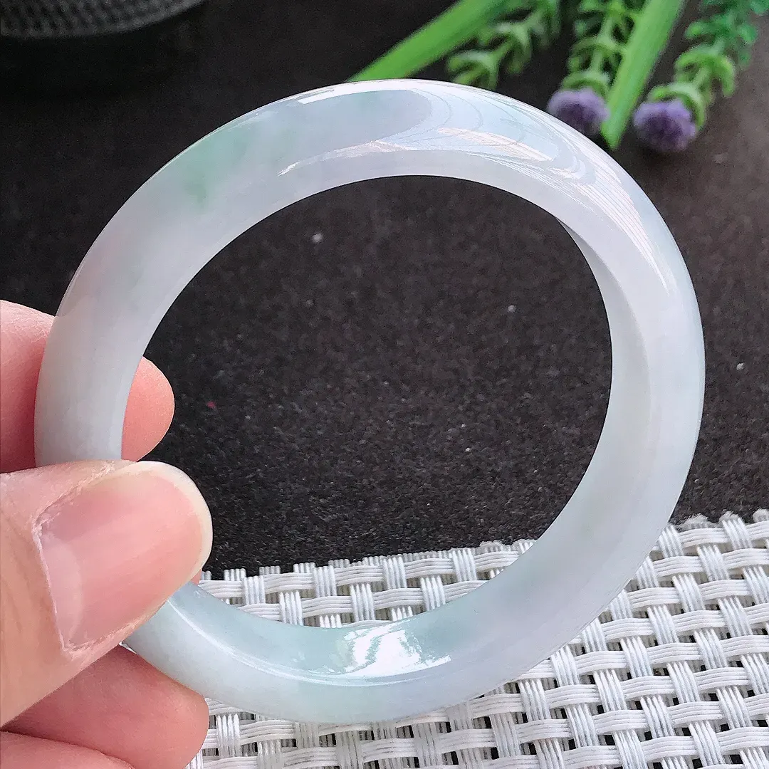 实拍A货翡翠53/11.2/7.8老坑精美冰润紫罗兰手镯宽边玉镯手环