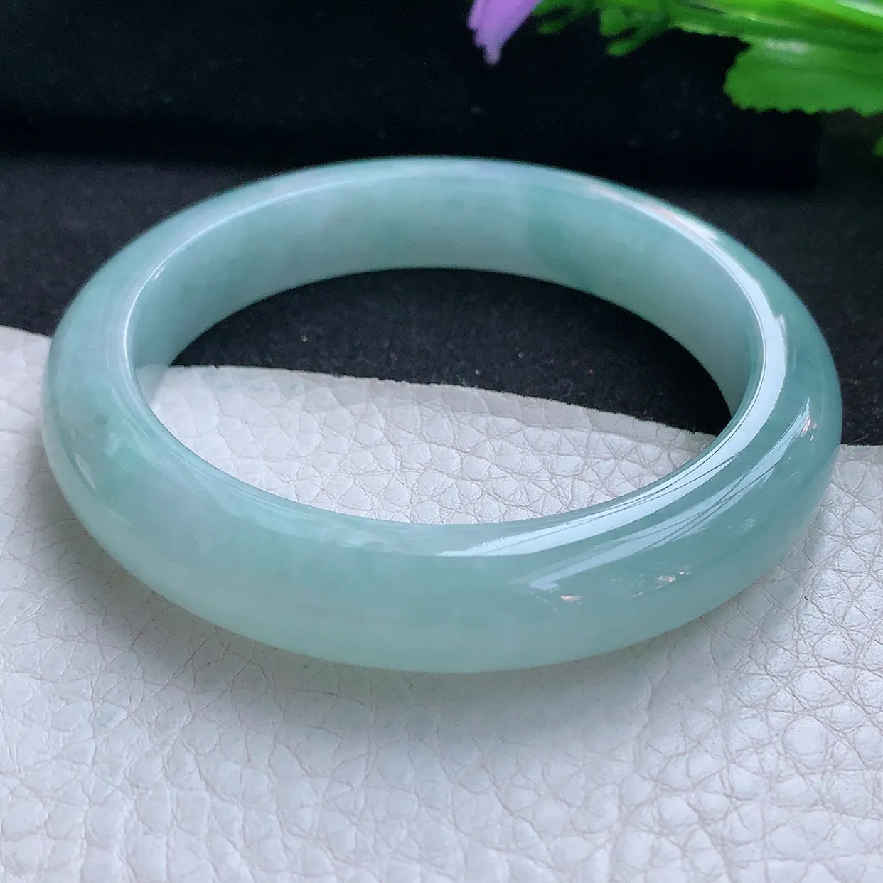 r实拍56*11.6*8.8平安镯 天然缅甸翡翠玉手镯水润淡蓝韵宽边玉手环