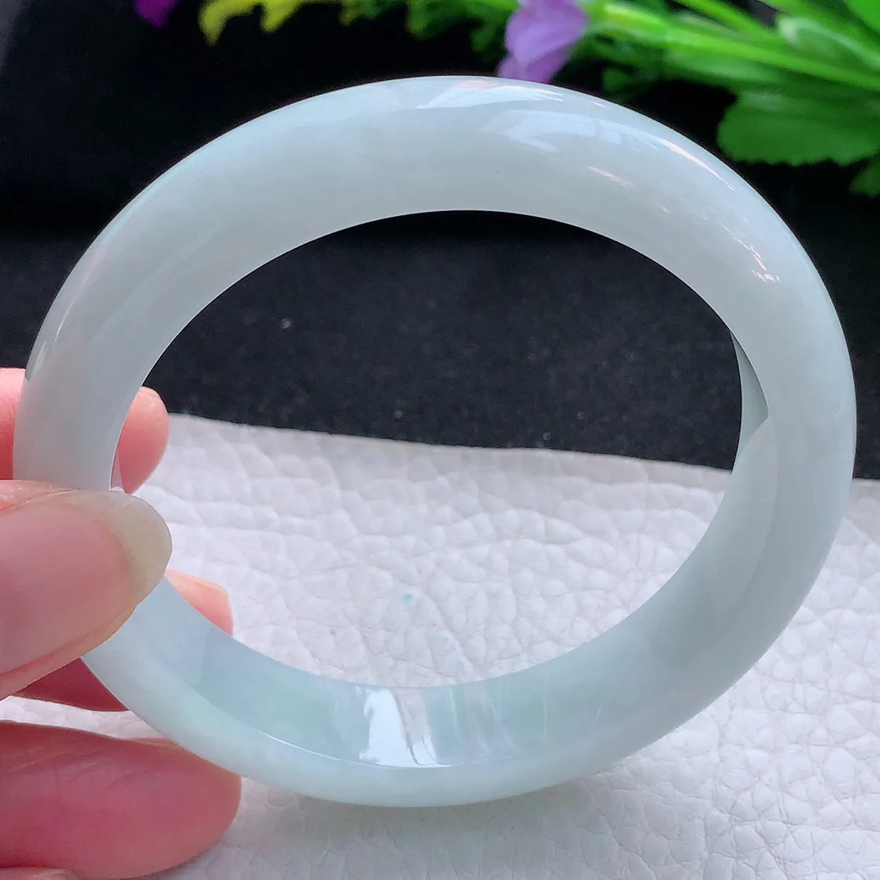 ee实拍57*12.5*8.4平安镯 天然缅甸翡翠玉手镯水润白月光宽边玉手环