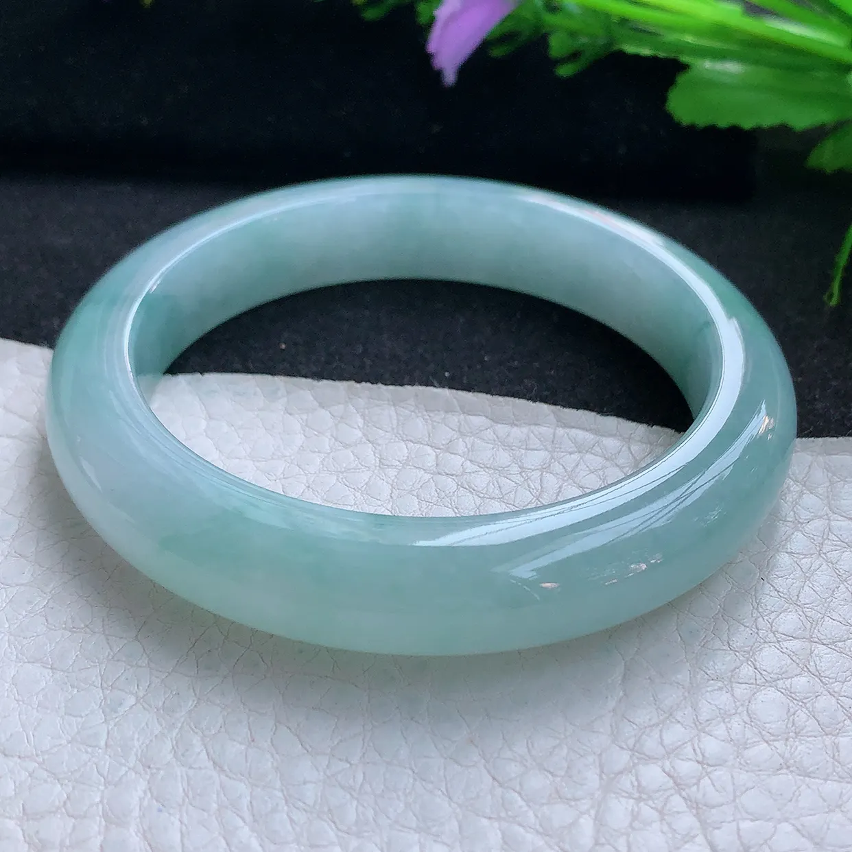 r实拍56*11.6*8.8平安镯 天然缅甸翡翠玉手镯水润淡蓝韵宽边玉手环