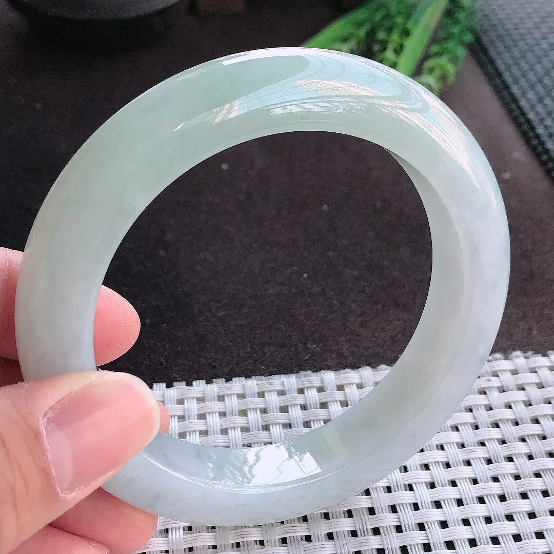 实拍A货翡翠60.5/13/10.7老坑冰胶水灵冰晴手镯宽边玉镯手环