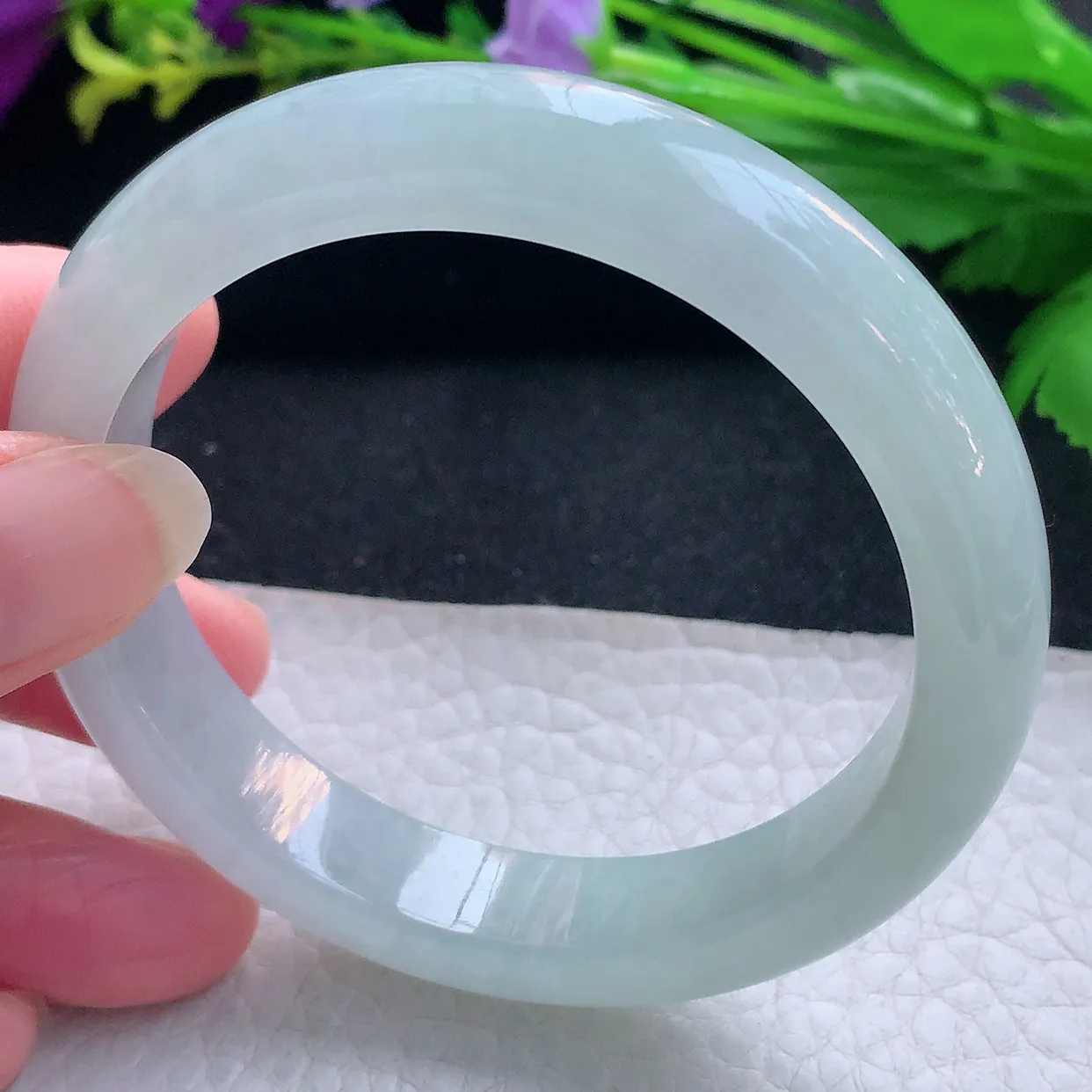 js实拍55.5*11.8*8.3平安镯 天然缅甸翡翠玉手镯冰晴宽边玉手环