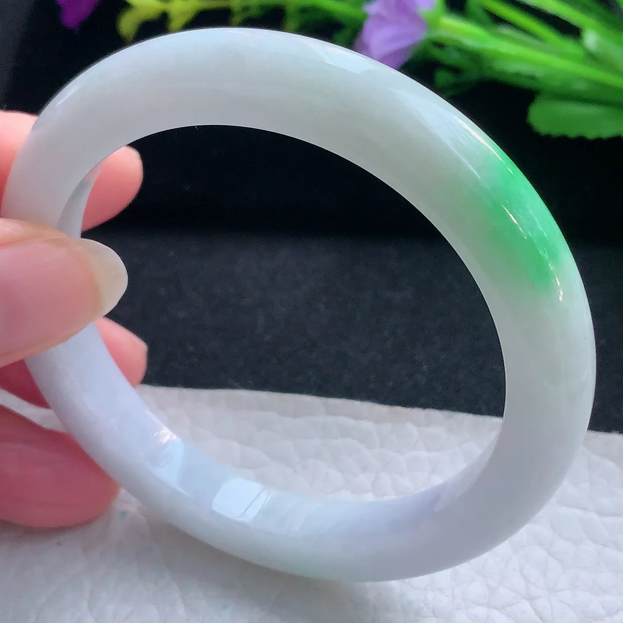 nr实拍55.5*11.6*7.2平安镯 天然缅甸翡翠玉手镯白底青秀气宽边玉手环