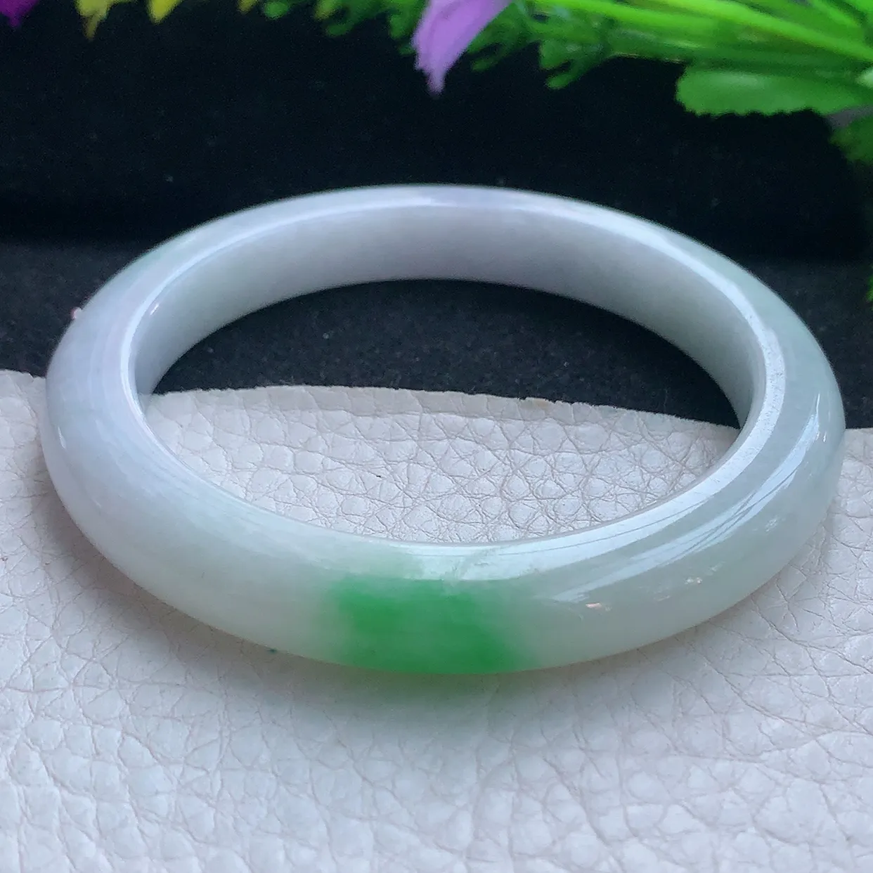 nr实拍55.5*11.6*7.2平安镯 天然缅甸翡翠玉手镯白底青秀气宽边玉手环