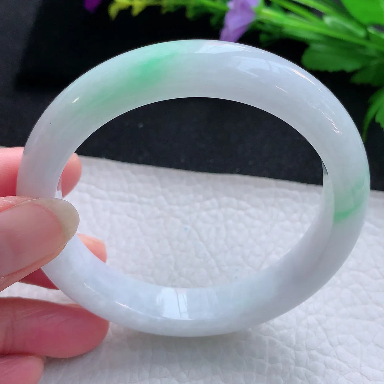 hy大圈口60*12.8*8.7平安镯 天然缅甸翡翠玉手镯水润飘绿花宽边玉手环