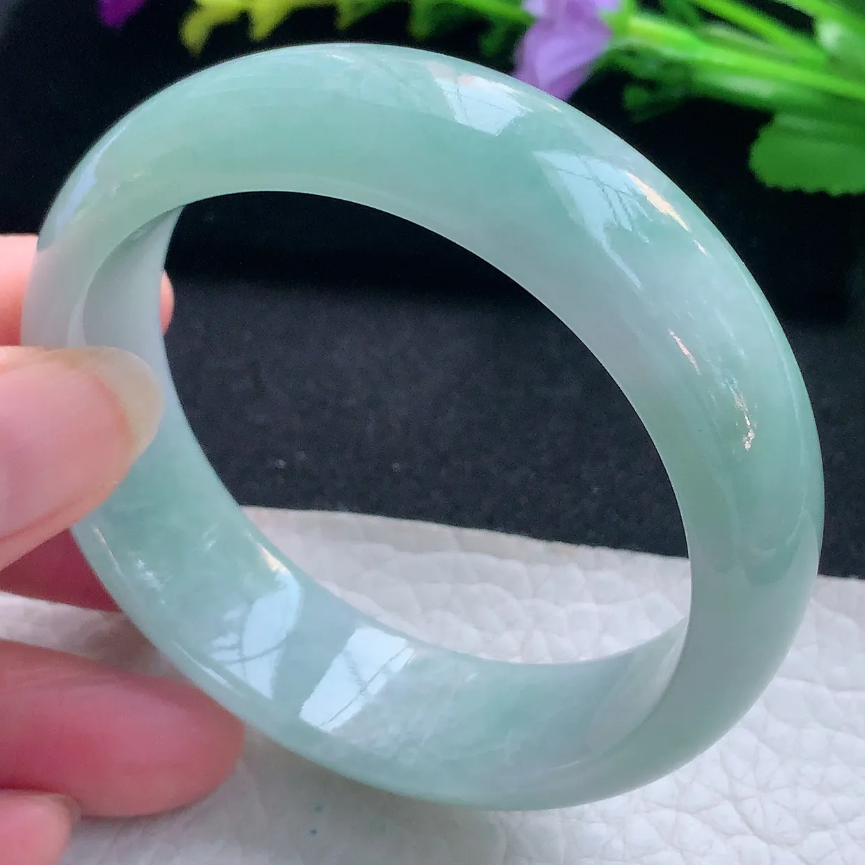 nr实拍55.5*17.2*8轮胎镯 天然缅甸翡翠玉手镯水绿水润宽边玉手环