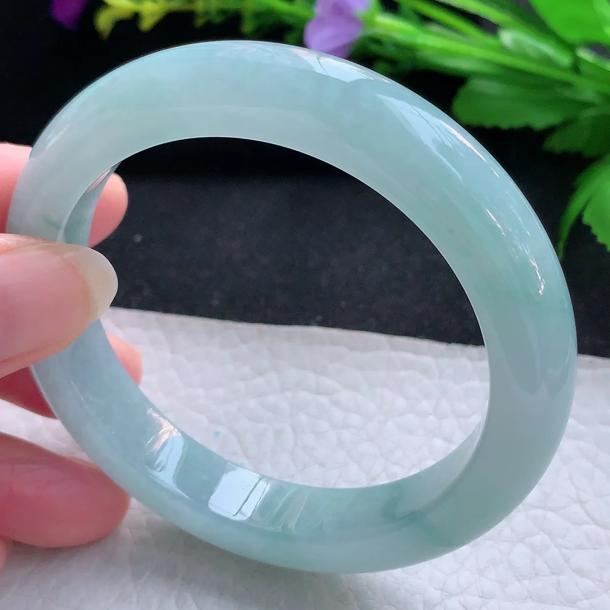 r实拍56*11.6*8.8平安镯 天然缅甸翡翠玉手镯水润淡蓝韵宽边玉手环