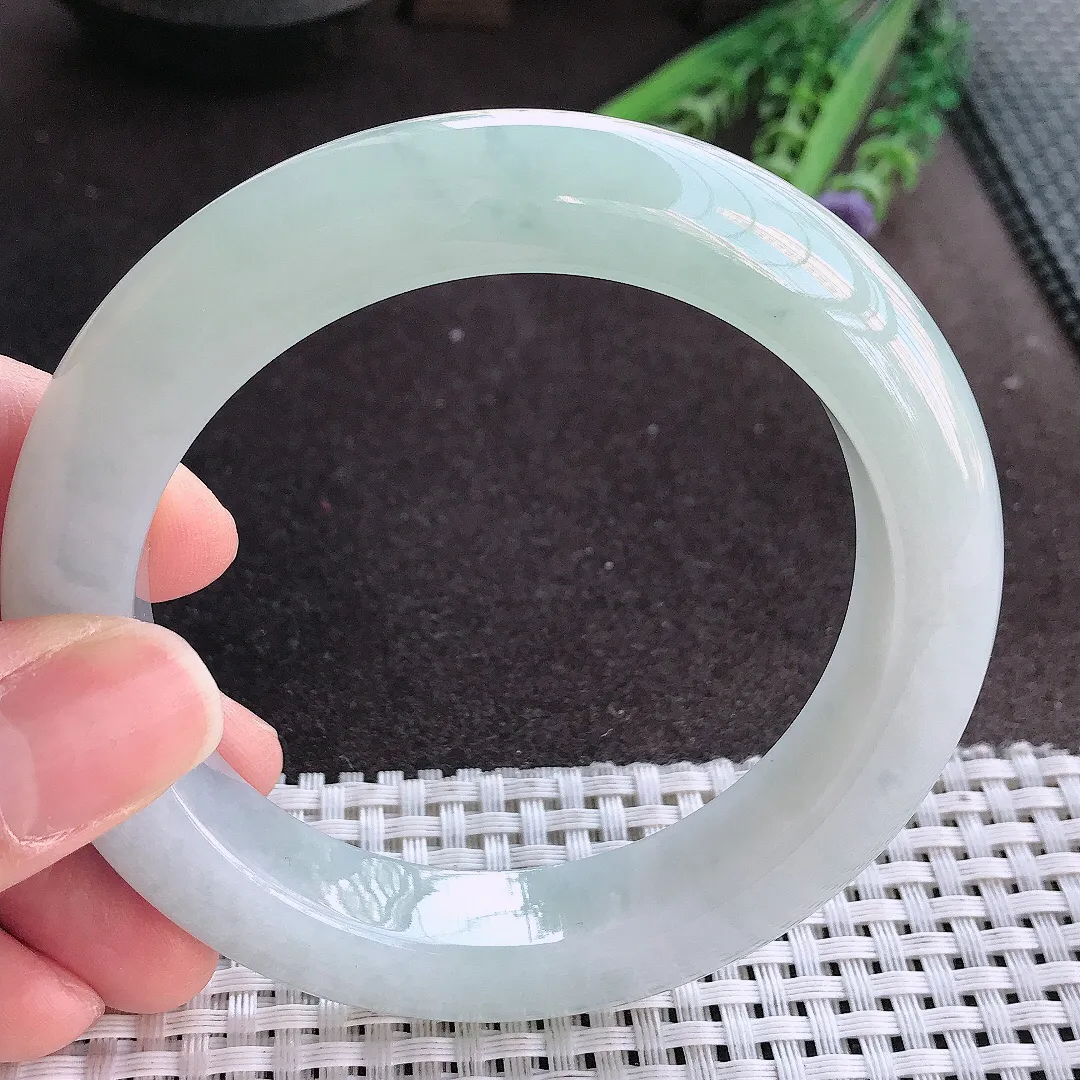 实拍A货翡翠60.5/13/10.7老坑冰胶水灵冰晴手镯宽边玉镯手环