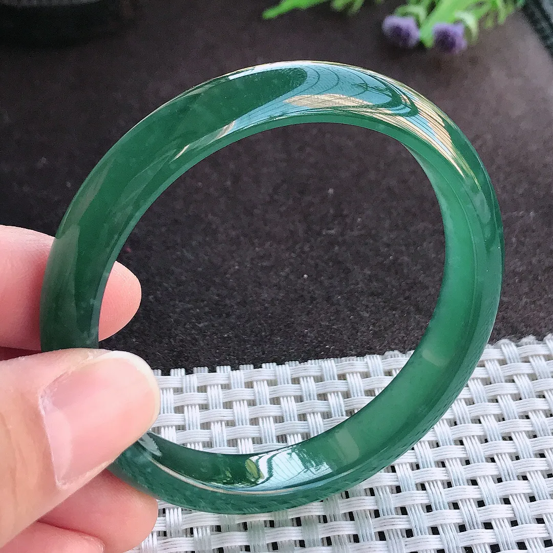 实拍A货翡翠56/11.1/7老坑冰纯起胶满色蓝韵手镯宽边玉镯手环