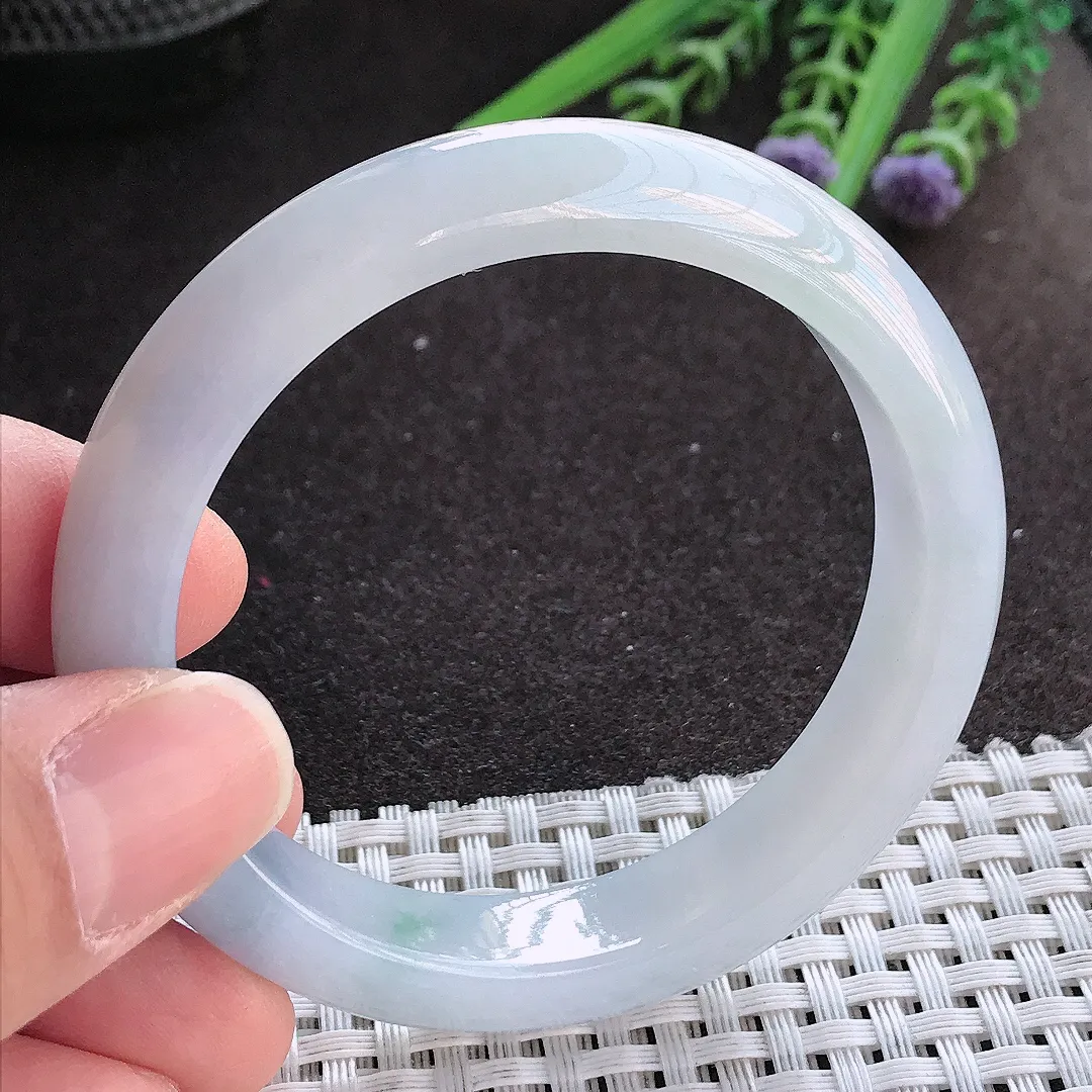 实拍A货翡翠53/11.2/7.8老坑精美冰润紫罗兰手镯宽边玉镯手环