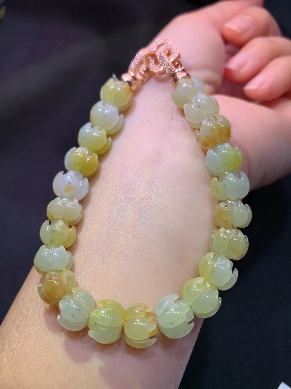 黄翡莲蓬手串，手链，冰润鲜艳，种水足，Xm 尺寸10.3*7.5