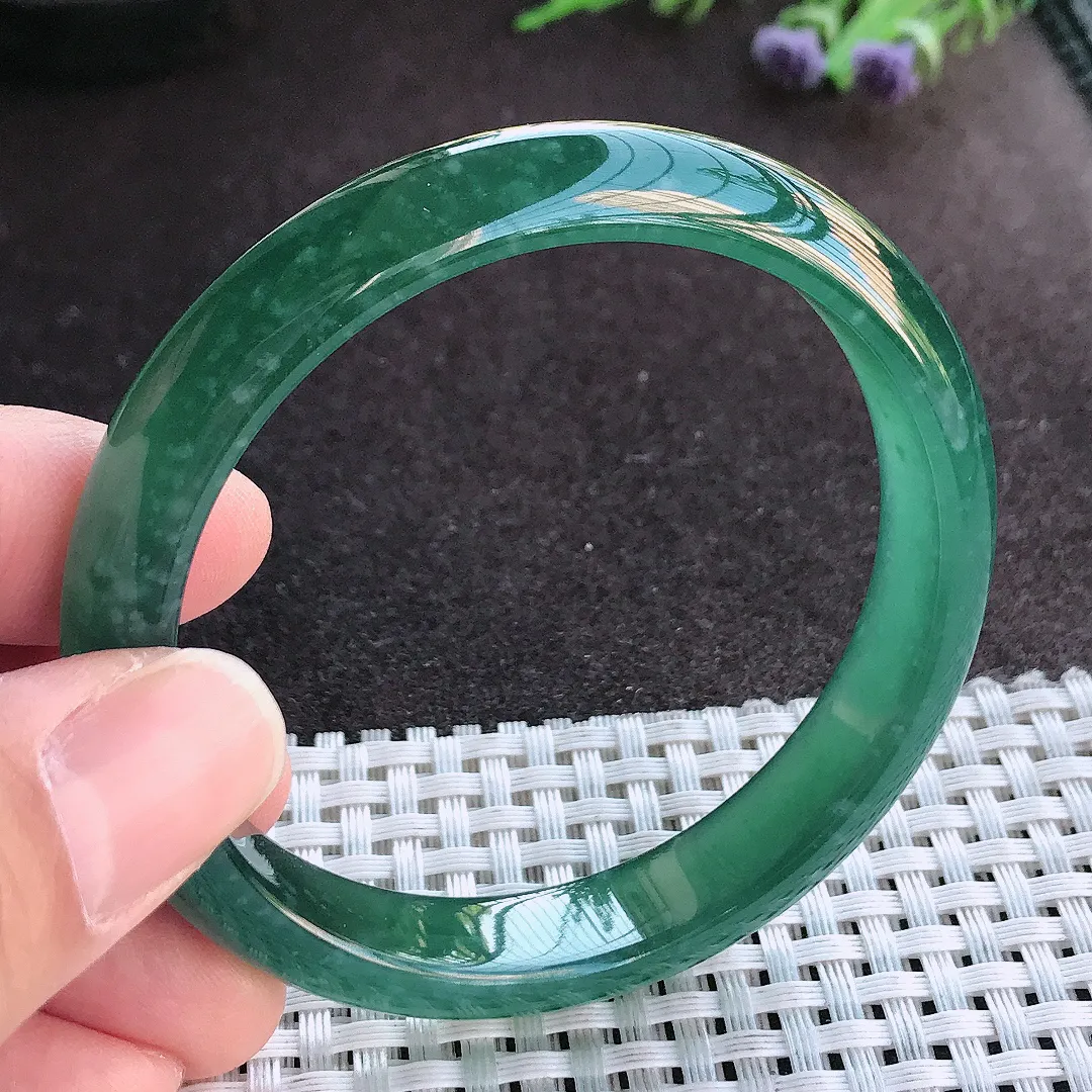 实拍A货翡翠56/11.1/7老坑冰纯起胶满色蓝韵手镯宽边玉镯手环