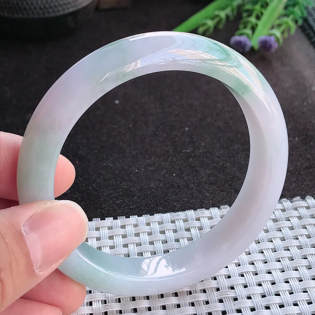 实拍A货翡翠58.5/12.6/8.6老坑精美油润飘花手镯宽边玉镯手环