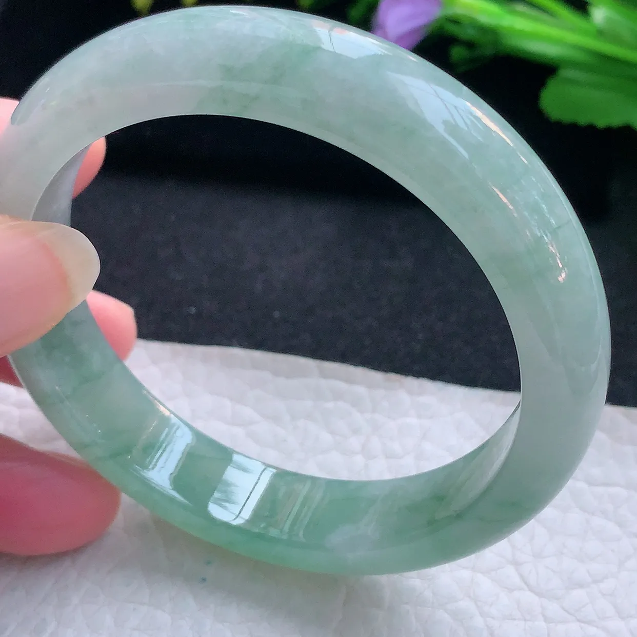 z实拍56.5*12.6*8平安镯 天然缅甸翡翠玉手镯冰润飘绿宽边玉手环