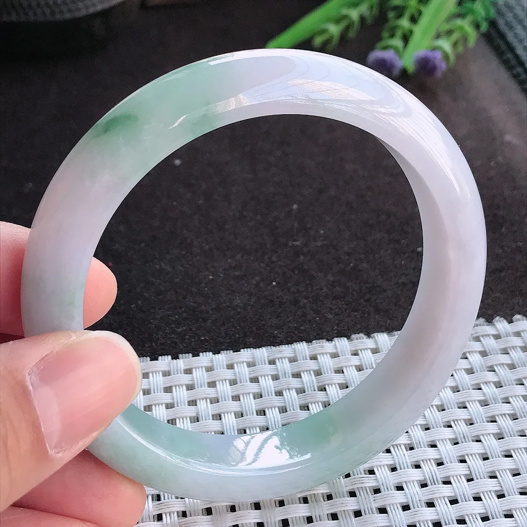 实拍A货翡翠58.5/12.6/8.6老坑精美油润飘花手镯宽边玉镯手环