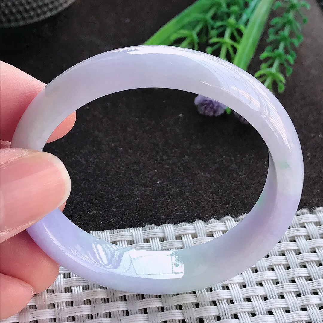 实拍A货翡翠50.5/46.5/12.7/6.8老坑精美温润春带彩贵妃手镯小圈口玉镯手环