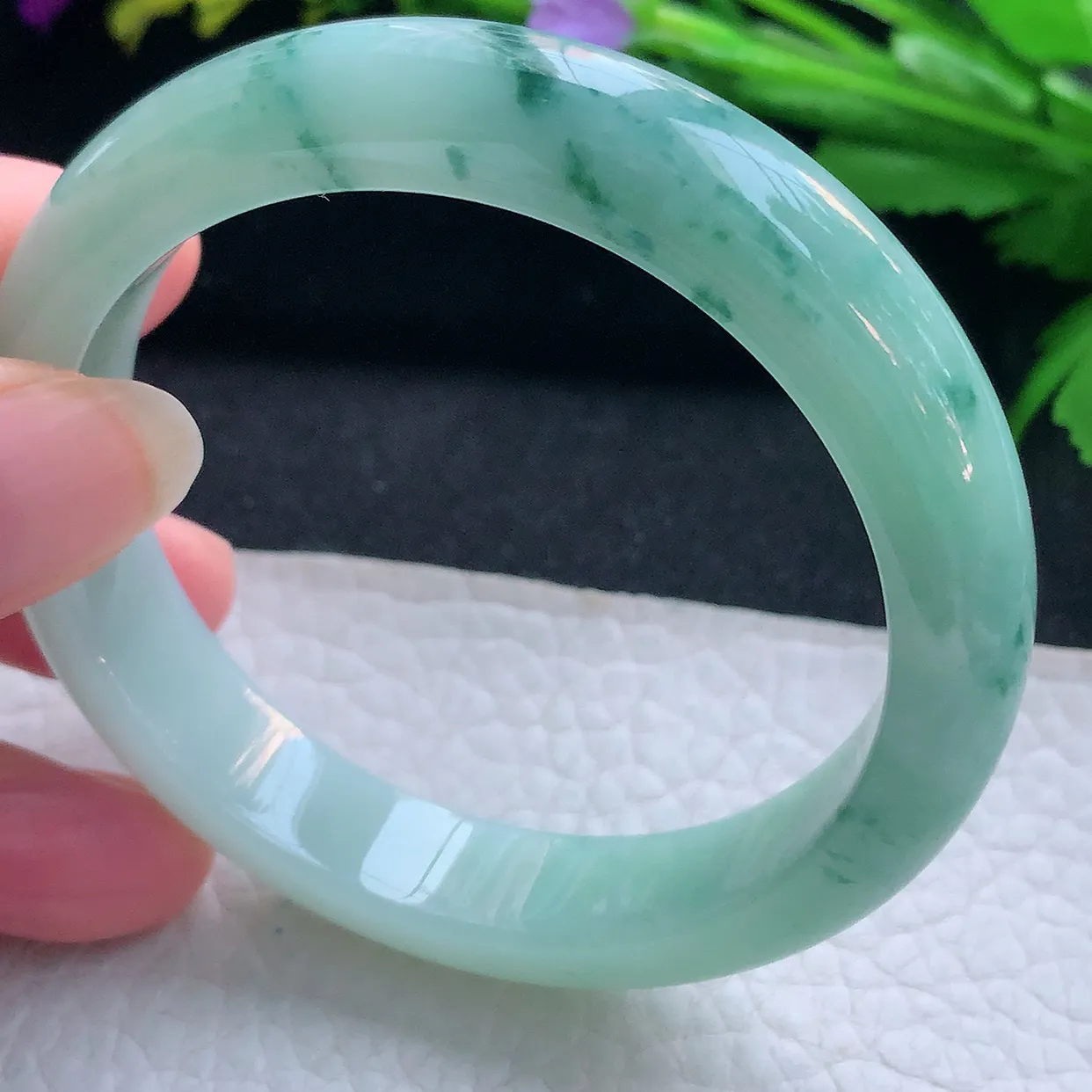 nr实拍56*13.8*7.5平安镯 天然缅甸翡翠玉手镯飘花水润宽边玉手环