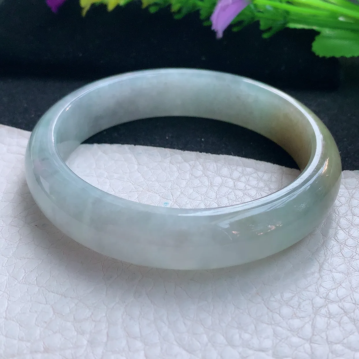 js实拍58*13.6*7.6平安镯 天然缅甸翡翠玉手镯冰双彩宽边玉手环