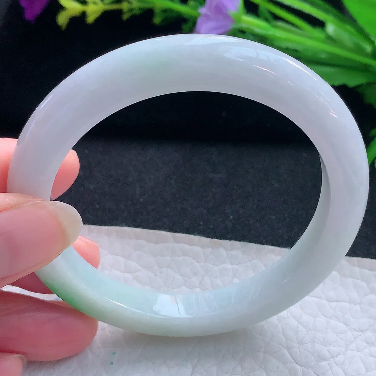 nr实拍55.5*11.6*7.2平安镯 天然缅甸翡翠玉手镯白底青秀气宽边玉手环